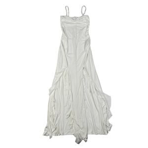 Club L - Maternity Bandeau Ruffle Maxi Dress with Thigh Splits in White